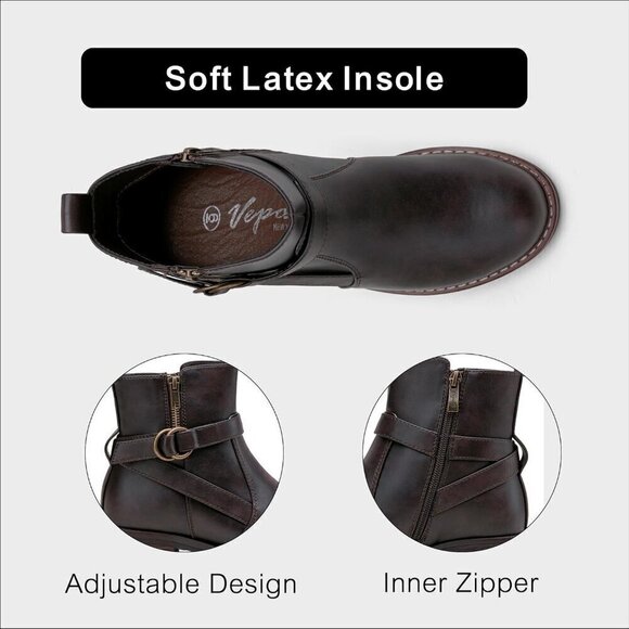 Women's 9682 Brown Ankle Flat Boots Buckle Short Booties for Women's - Picture 4 of 7